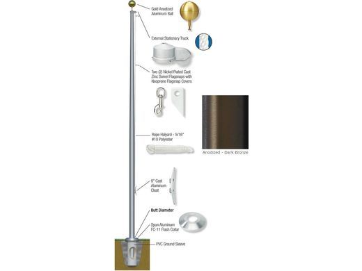 15'-25' External Stationary Flagpole - Aluminum