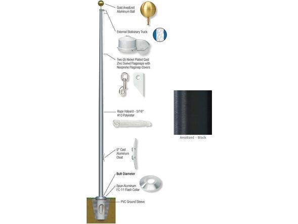 15'-25' External Stationary Flagpole - Aluminum