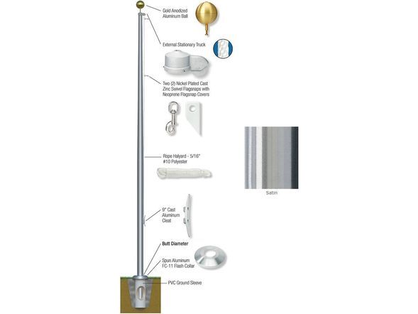 15'-25' External Stationary Flagpole - Aluminum