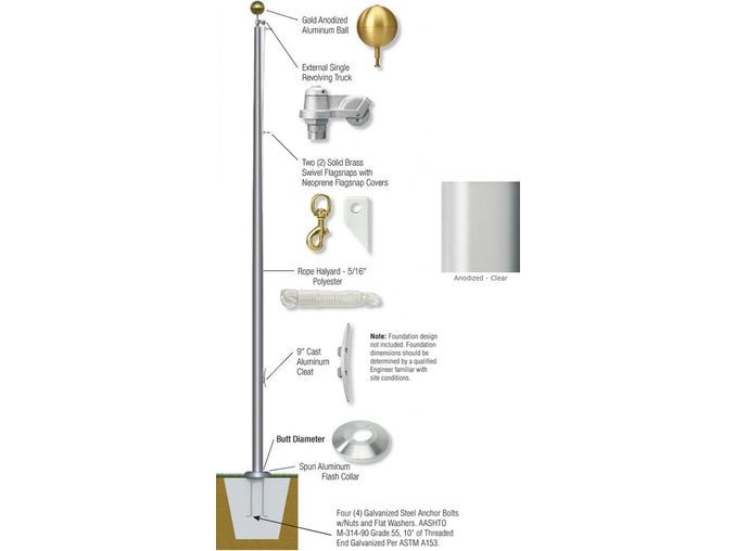 25'-80' External Double Revolving Flagpole - Aluminum (SB)