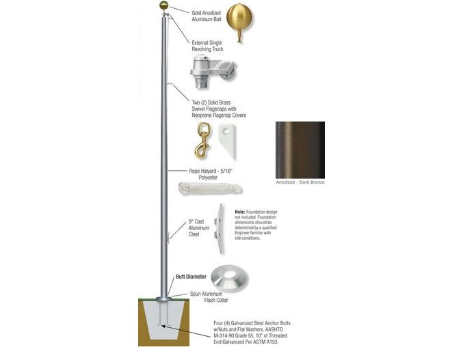 25'-80' External Double Revolving Flagpole - Aluminum (SB)