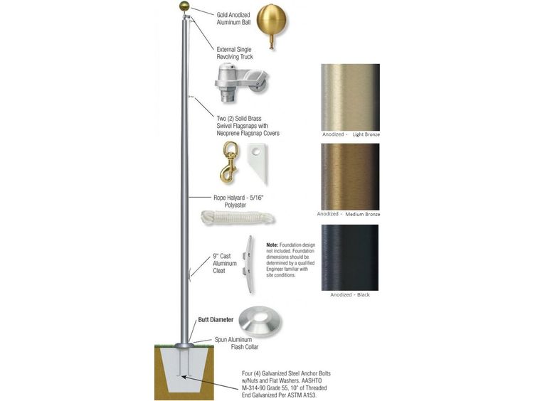 25'-80' External Double Revolving Flagpole - Aluminum (SB)