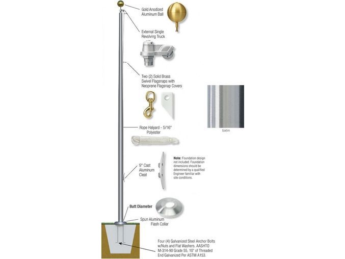 25'-80' External Double Revolving Flagpole - Aluminum (SB)