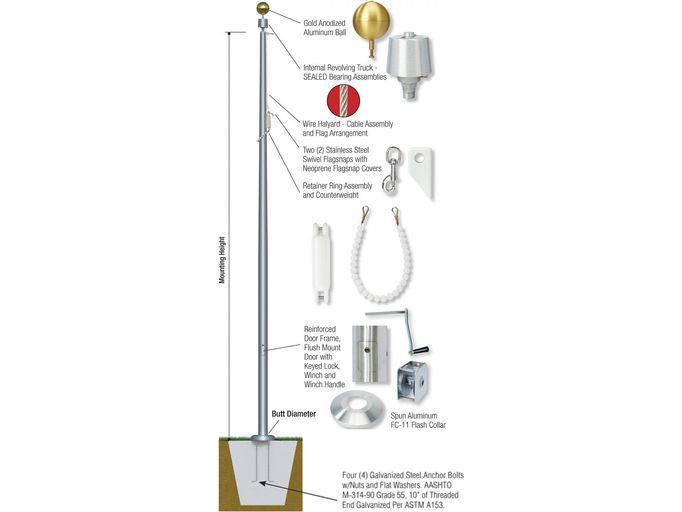 45'-80' Internal Flagpole - Aluminum (SB)