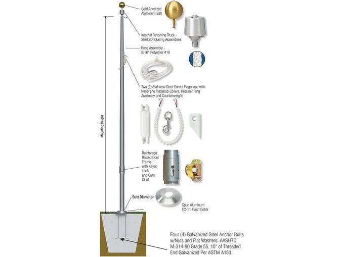 45'-80' Internal Flagpole - Aluminum (SB)