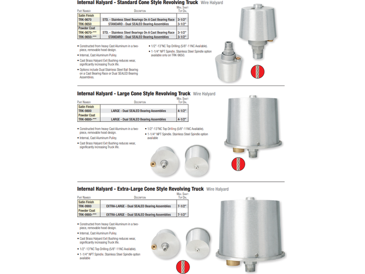 Internal Halyard Revolving Trucks - Cable/Wire-Based