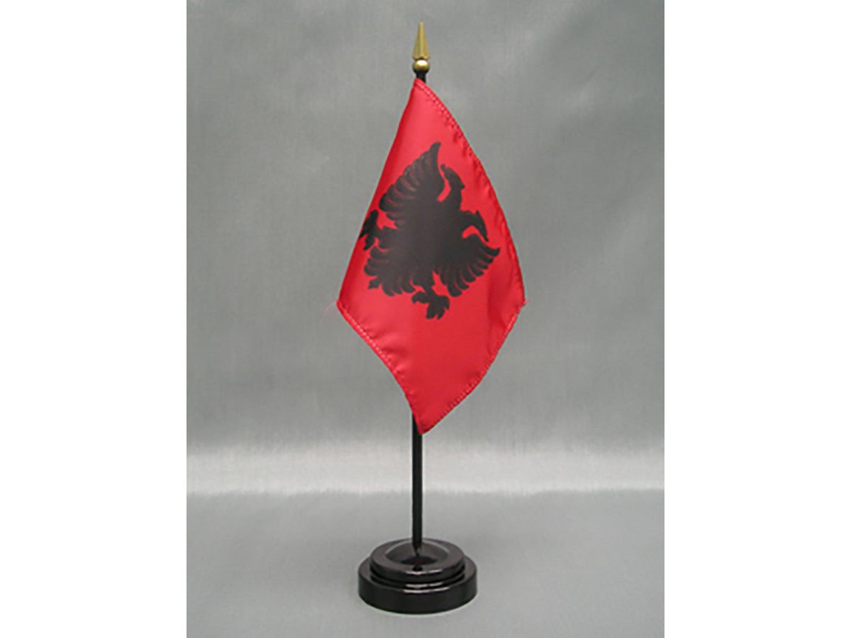 Albania 4" x 6" Stick Flag - 12 Pack