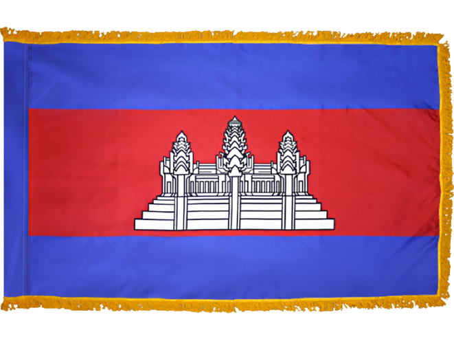 Cambodia Indoor Presentation Flagpole Set - Oak Pole