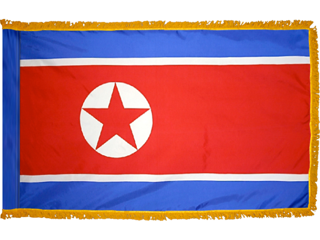 North Korea Indoor Presentation Flagpole Set - Oak Pole