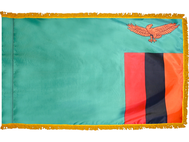 Zambia Indoor Presentation Flagpole Set - Oak Pole